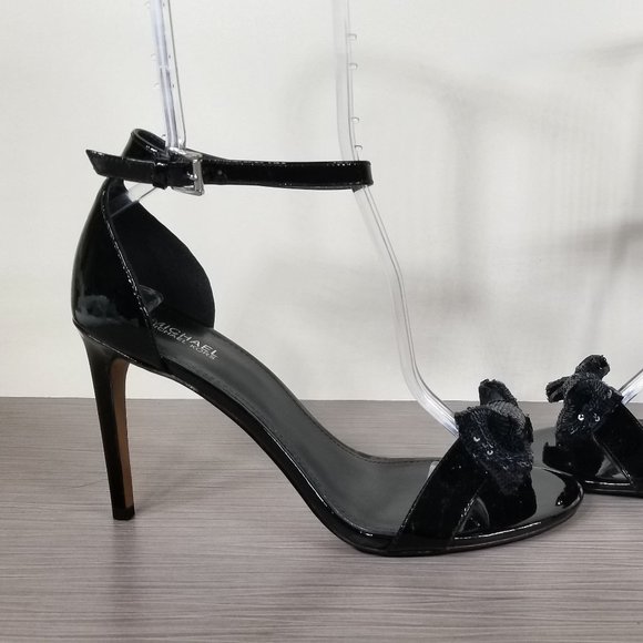 Michael Kors Sequin Bow Ankle Strap Heels, Black Leather, Womens Size 9 M / 40 - Picture 7 of 12
